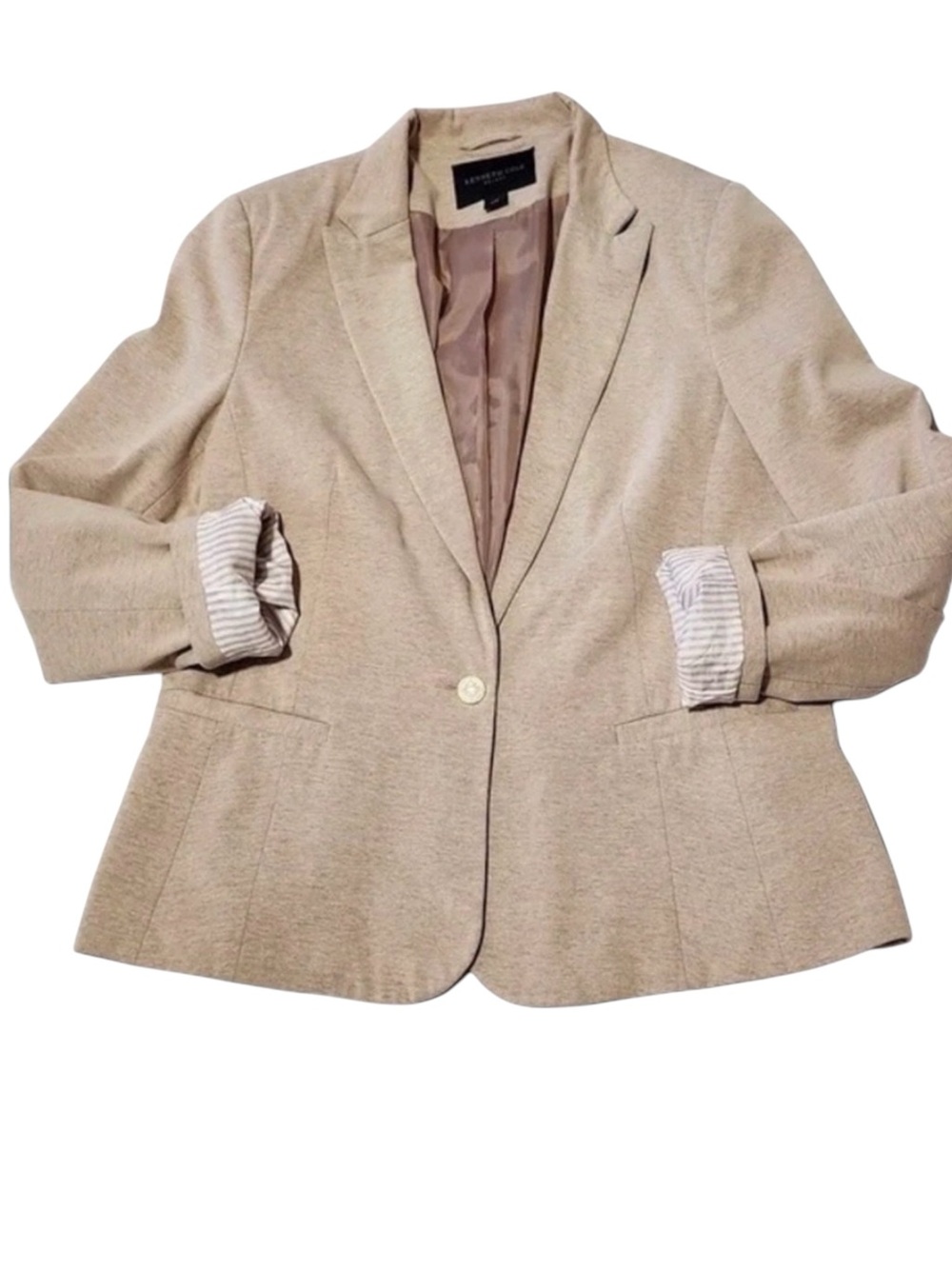 Kenneth Cole Select Oatmeal Cotton Blend One Button Blazer Jacket (S)